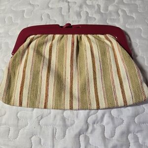 Elegant Italian Tweed Striped Clutch with Red Trim